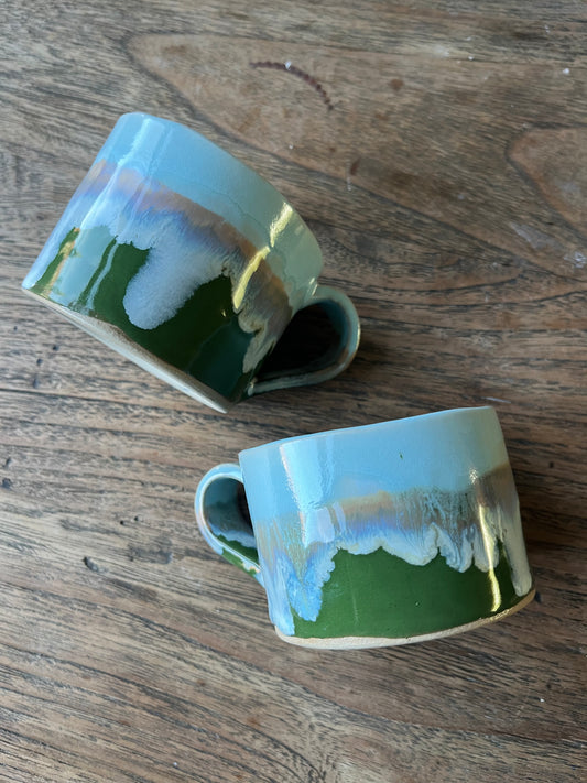 Cilinder mok duo set met oor groen blauw - #4
