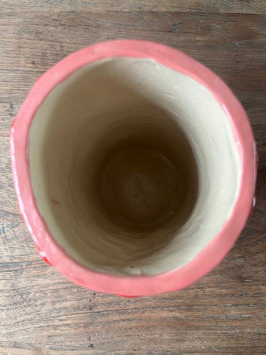 Vaas roze met rode harten - Handgevormd