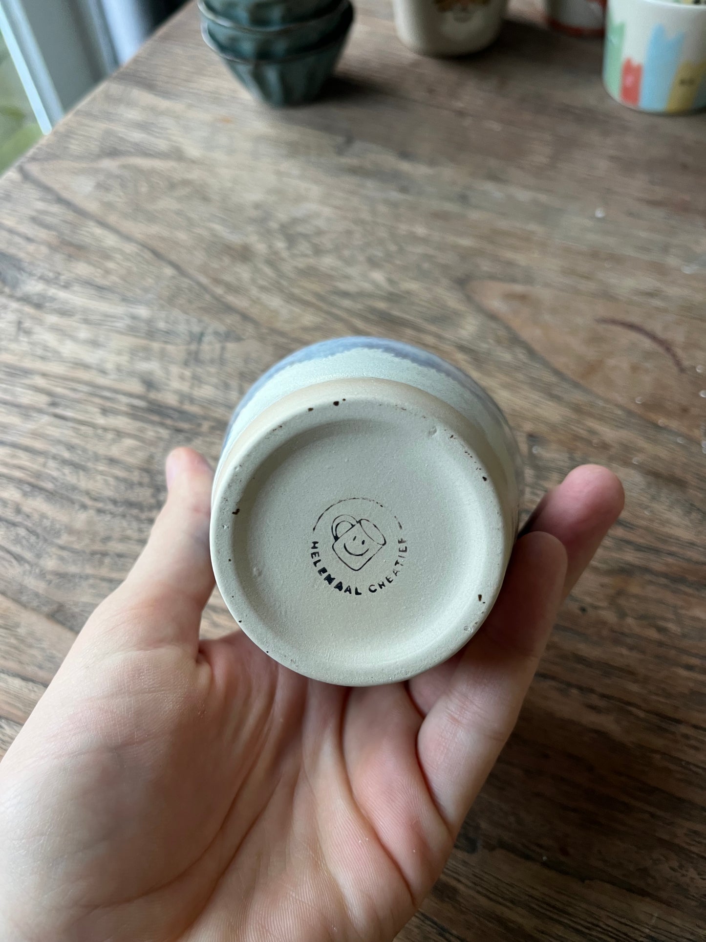 Koffiekopje conical beige met blauw #7