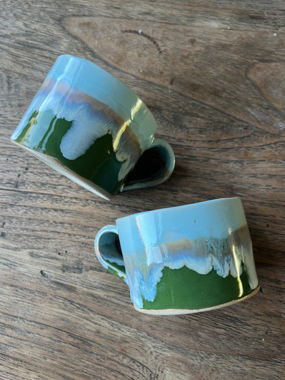 Cilinder mok duo set met oor groen blauw - #4