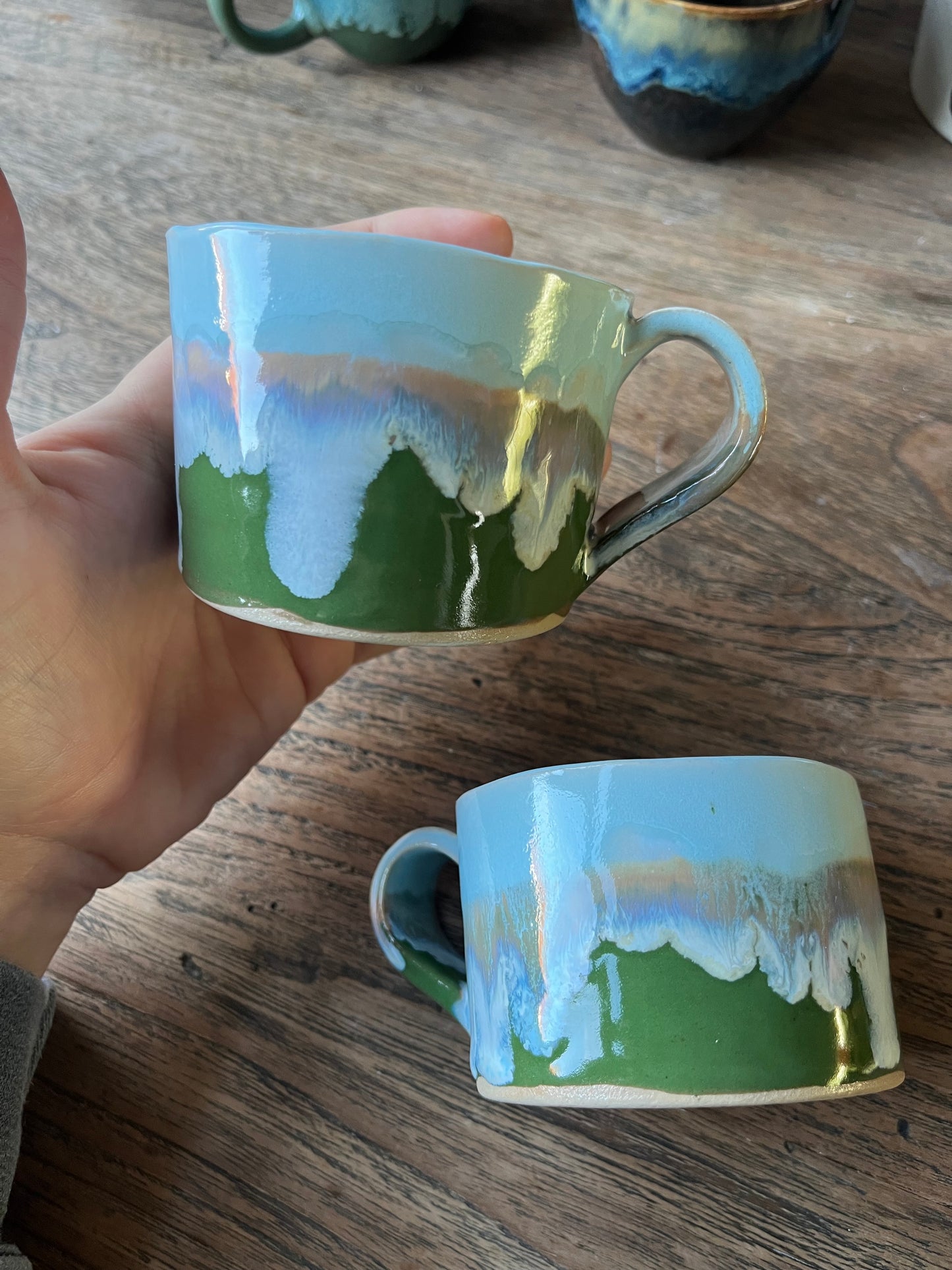 Cilinder mok duo set met oor groen blauw - #4