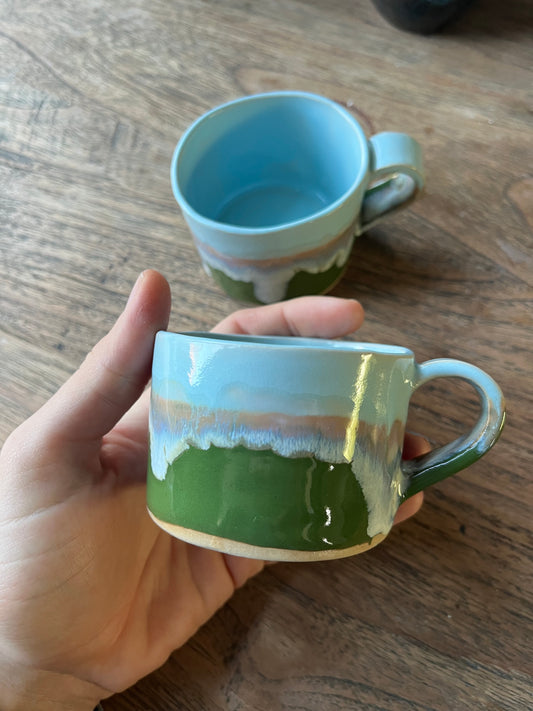 Cilinder mok duo set met oor groen blauw - #4
