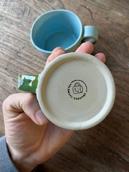 Cilinder mok duo set met oor groen blauw - #4