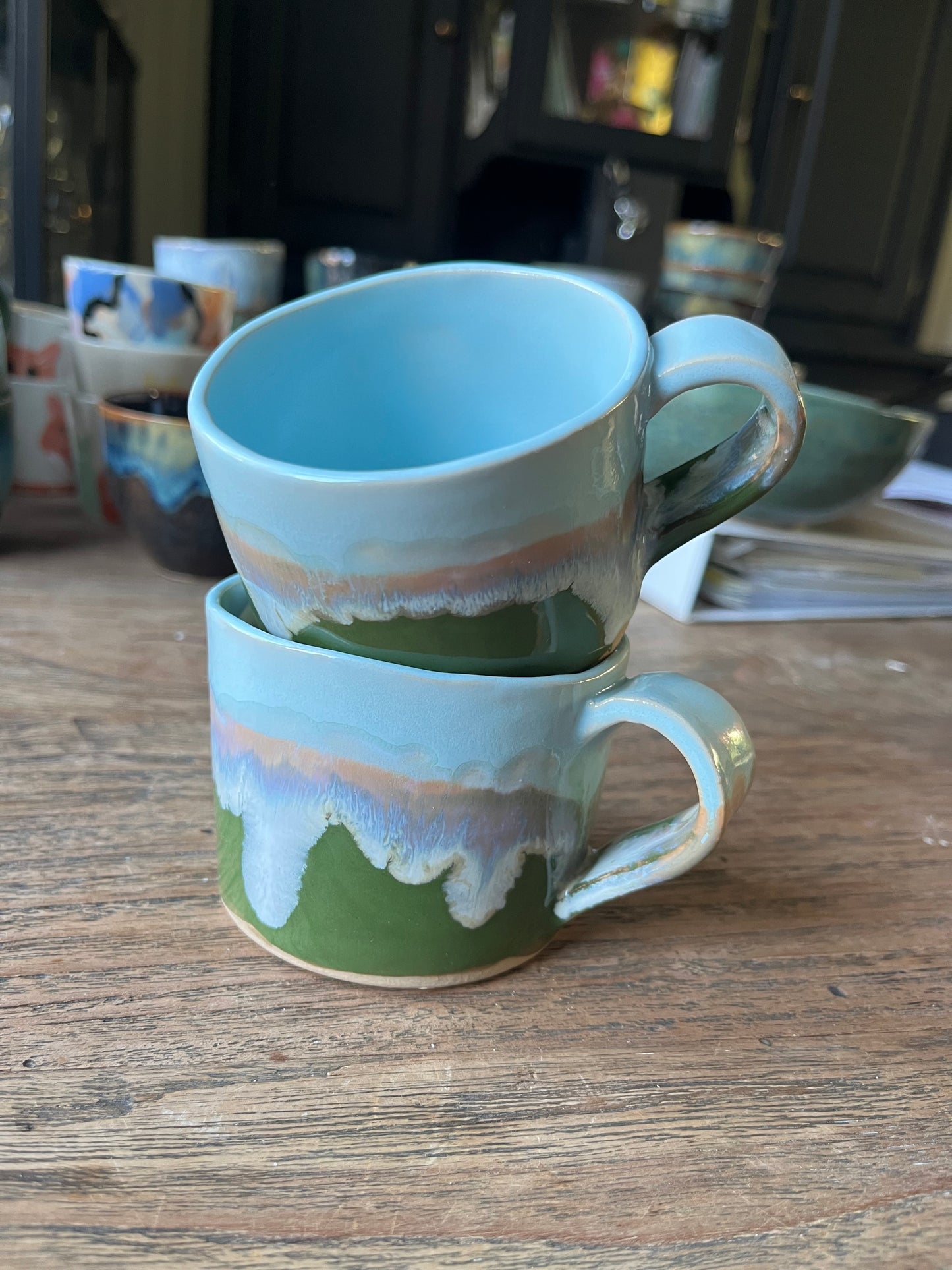Cilinder mok duo set met oor groen blauw - #4