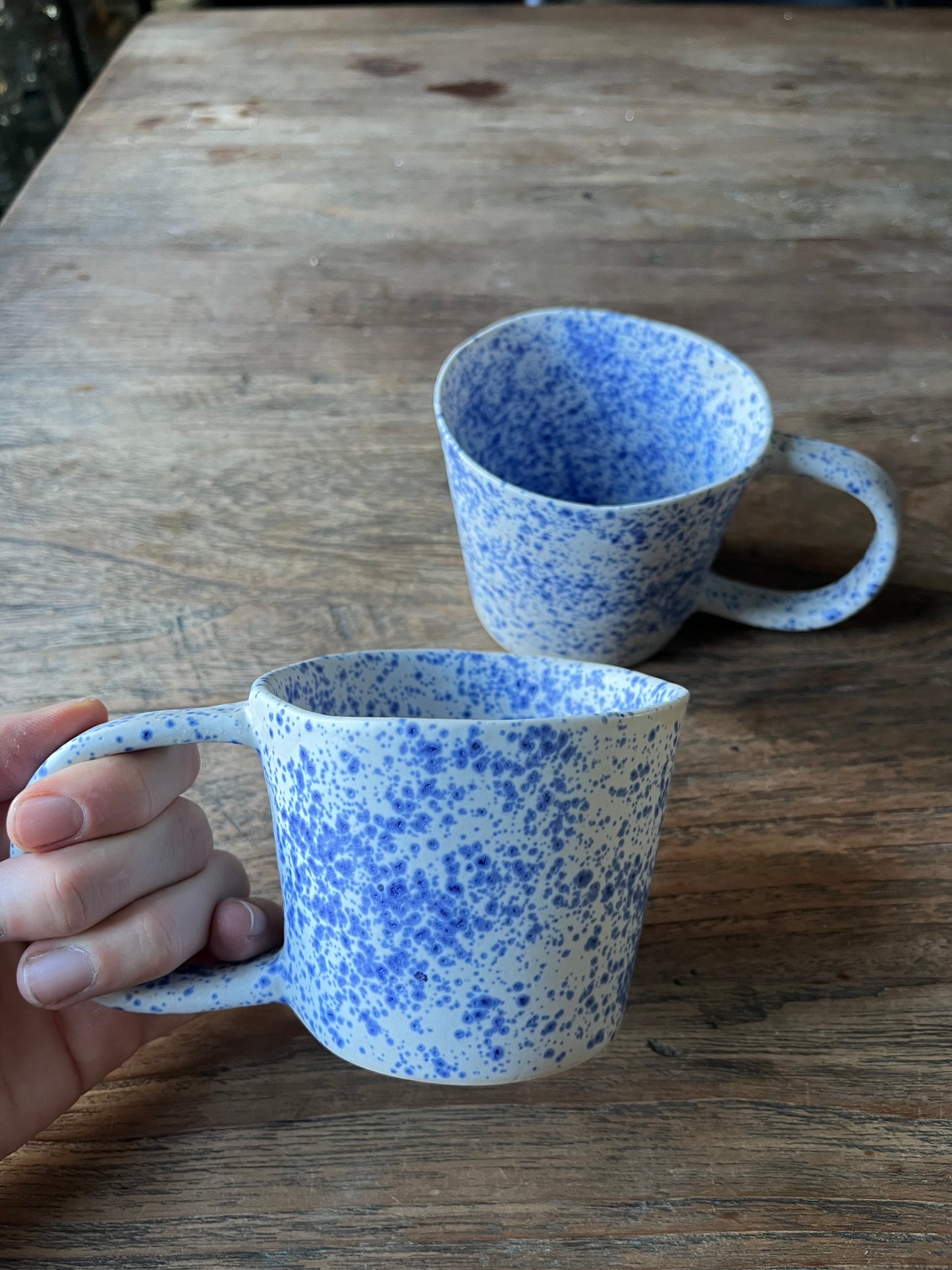 Duo set grote strakke koppen blauwe spikkels met oor #3