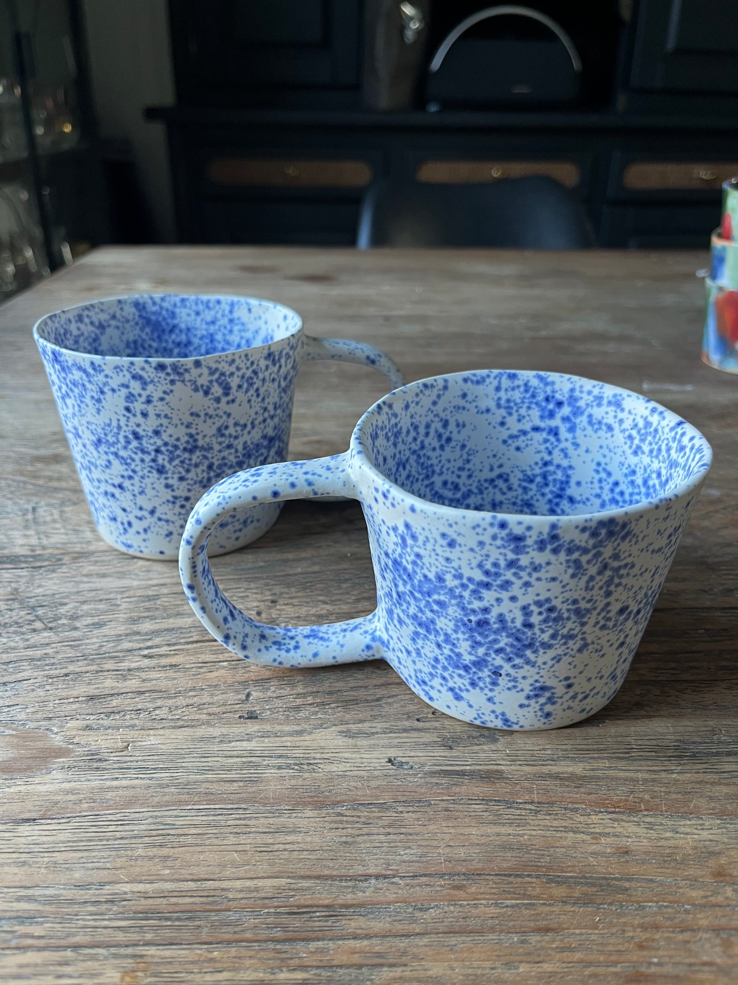 Duo set grote strakke koppen blauwe spikkels met oor #3
