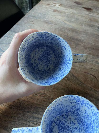 Duo set grote strakke koppen blauwe spikkels met oor #3