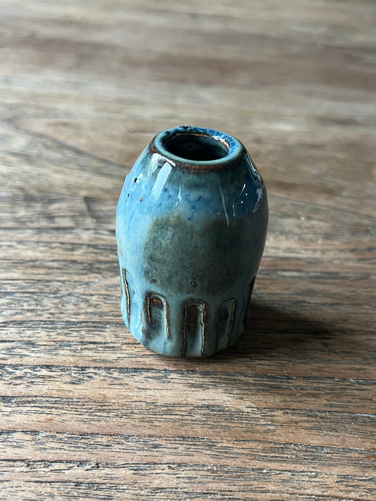 Miniatuur vaas blauw grijs 6cm